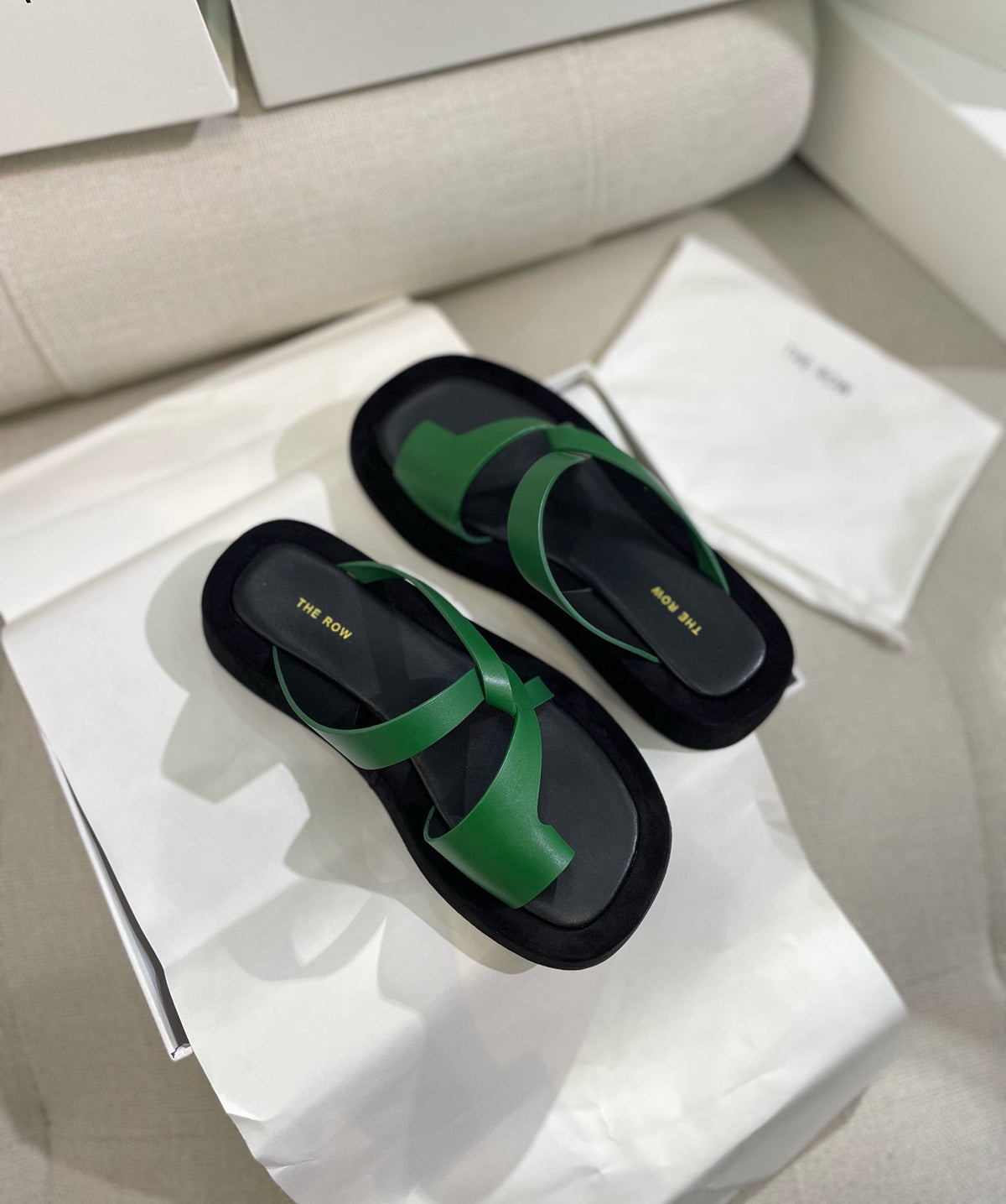 The Row 26s Ginza Sandals Green Black Smooth Leather 156125