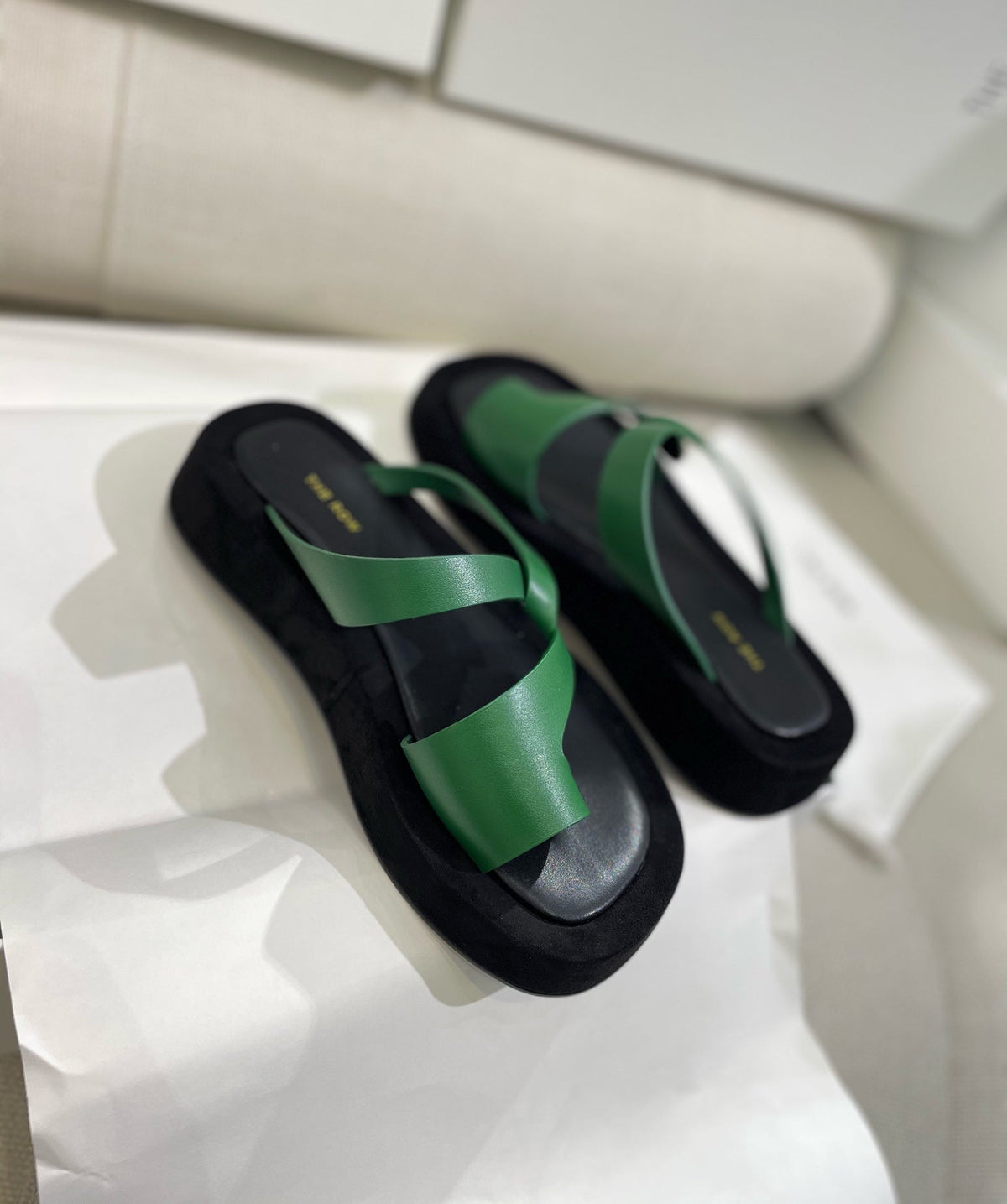 The Row 26s Ginza Sandals Green Black Smooth Leather 156125