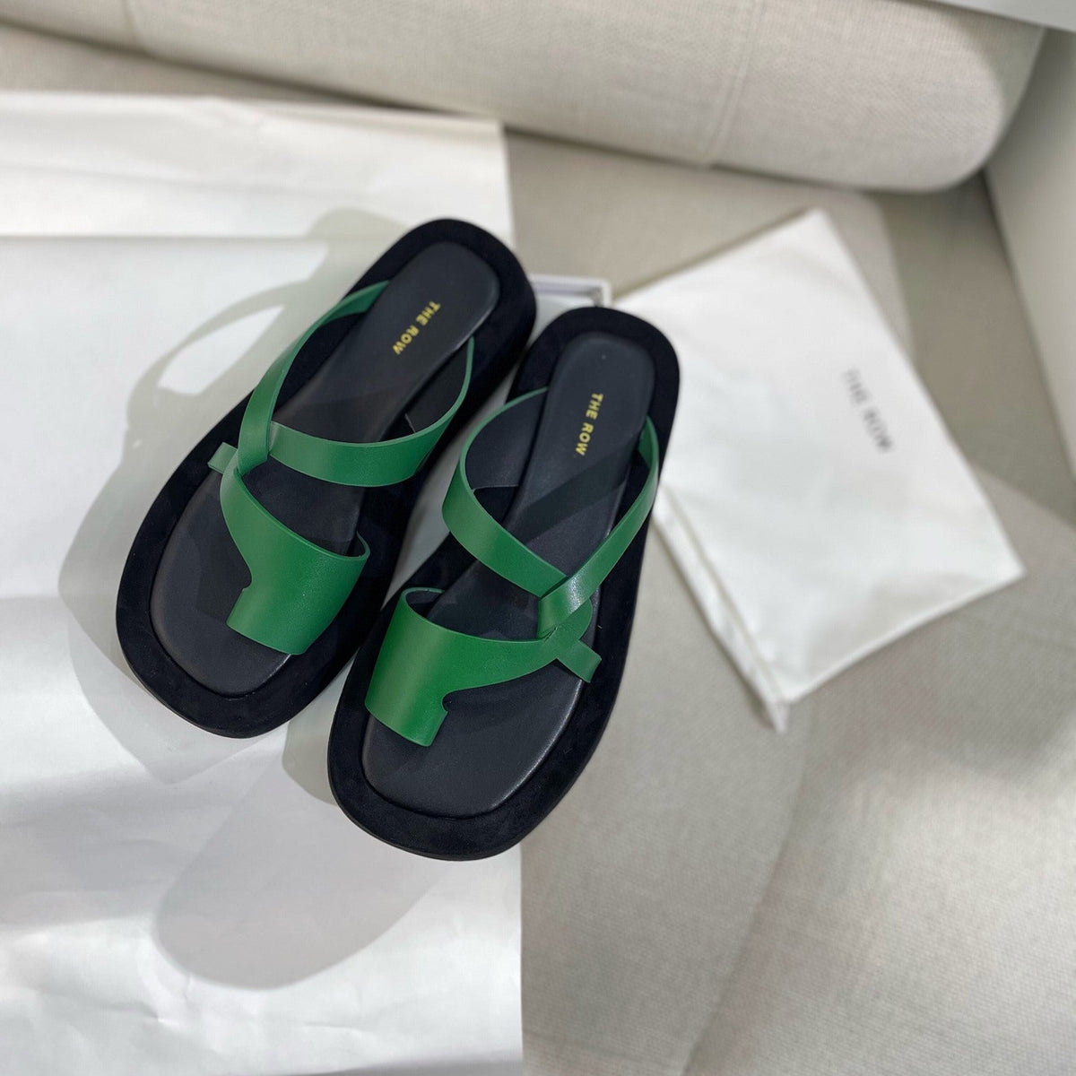 The Row 26s Ginza Sandals Green Black Smooth Leather 156125