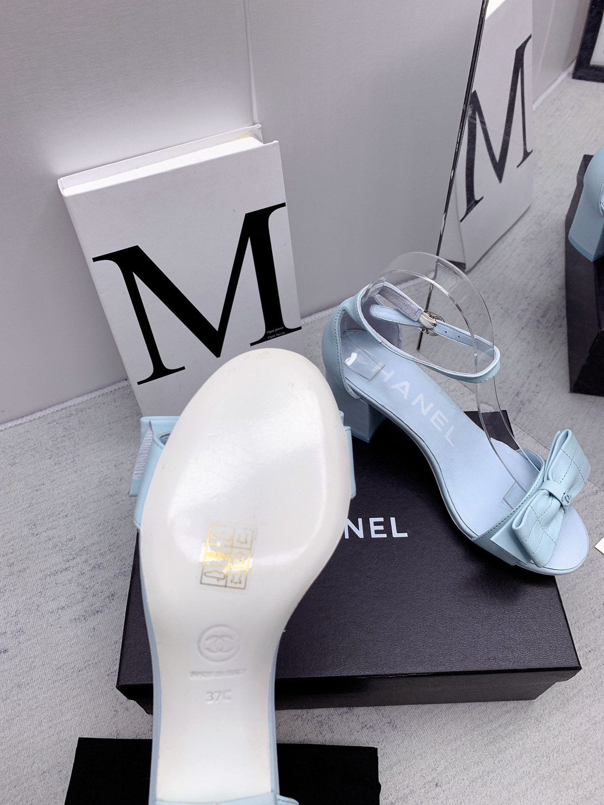 CC 26s Ankle Strap Sandals 6cm Light Blue Leather 163417