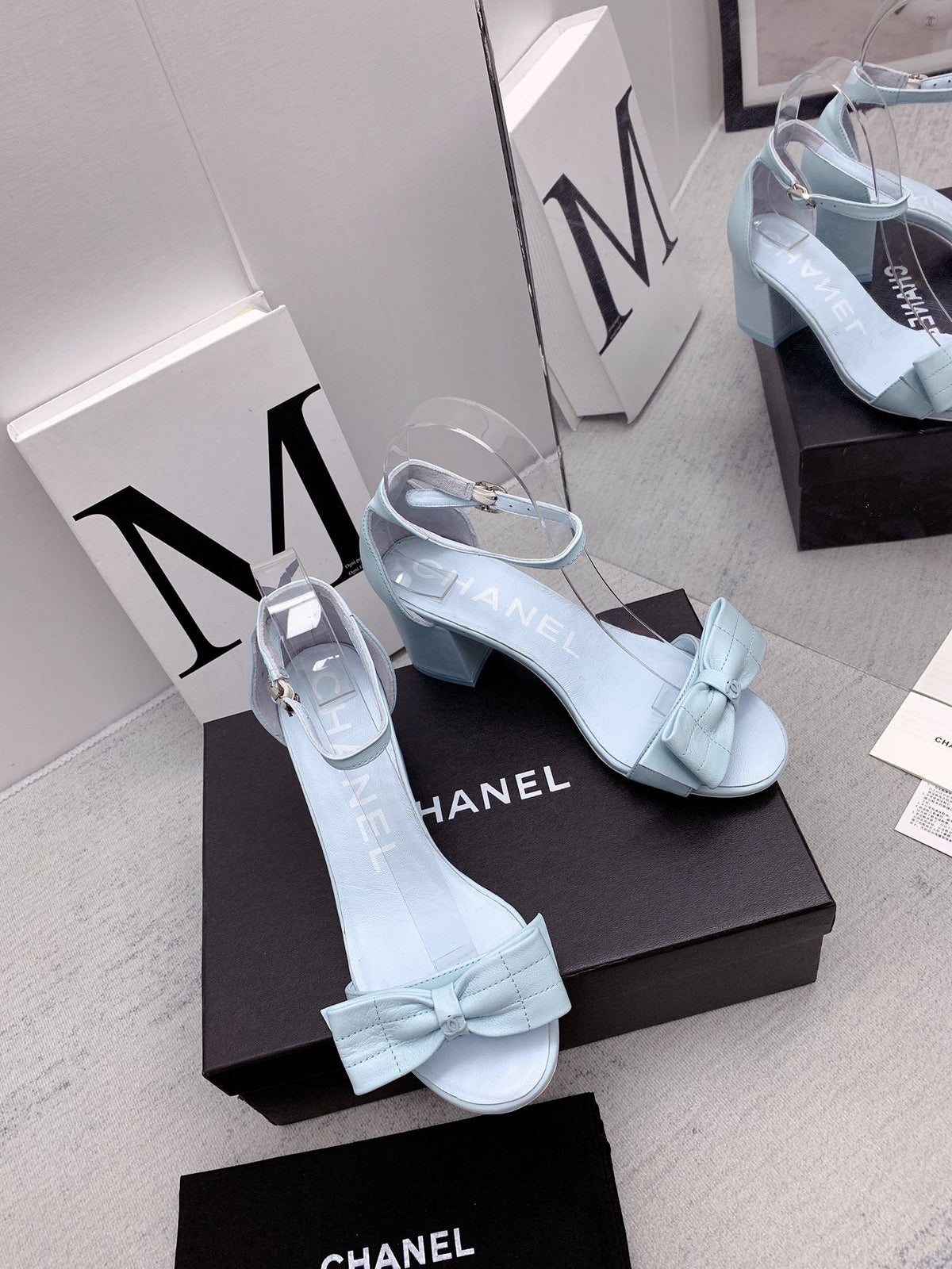 CC 26s Ankle Strap Sandals 6cm Light Blue Leather 163417