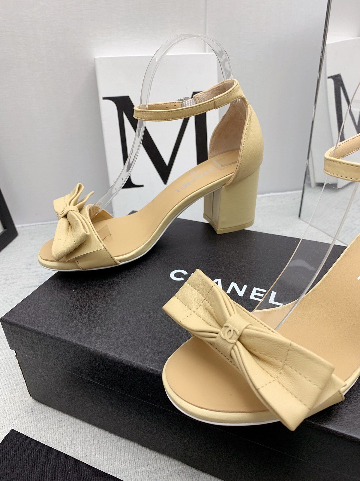 CC 26s Ankle Strap Sandals 6cm Beige Leather 163409