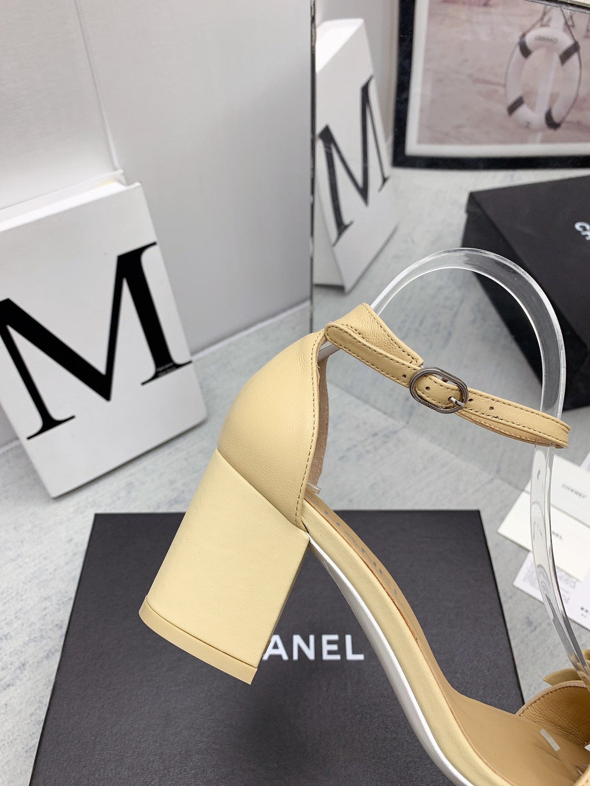 CC 26s Ankle Strap Sandals 6cm Beige Leather 163409