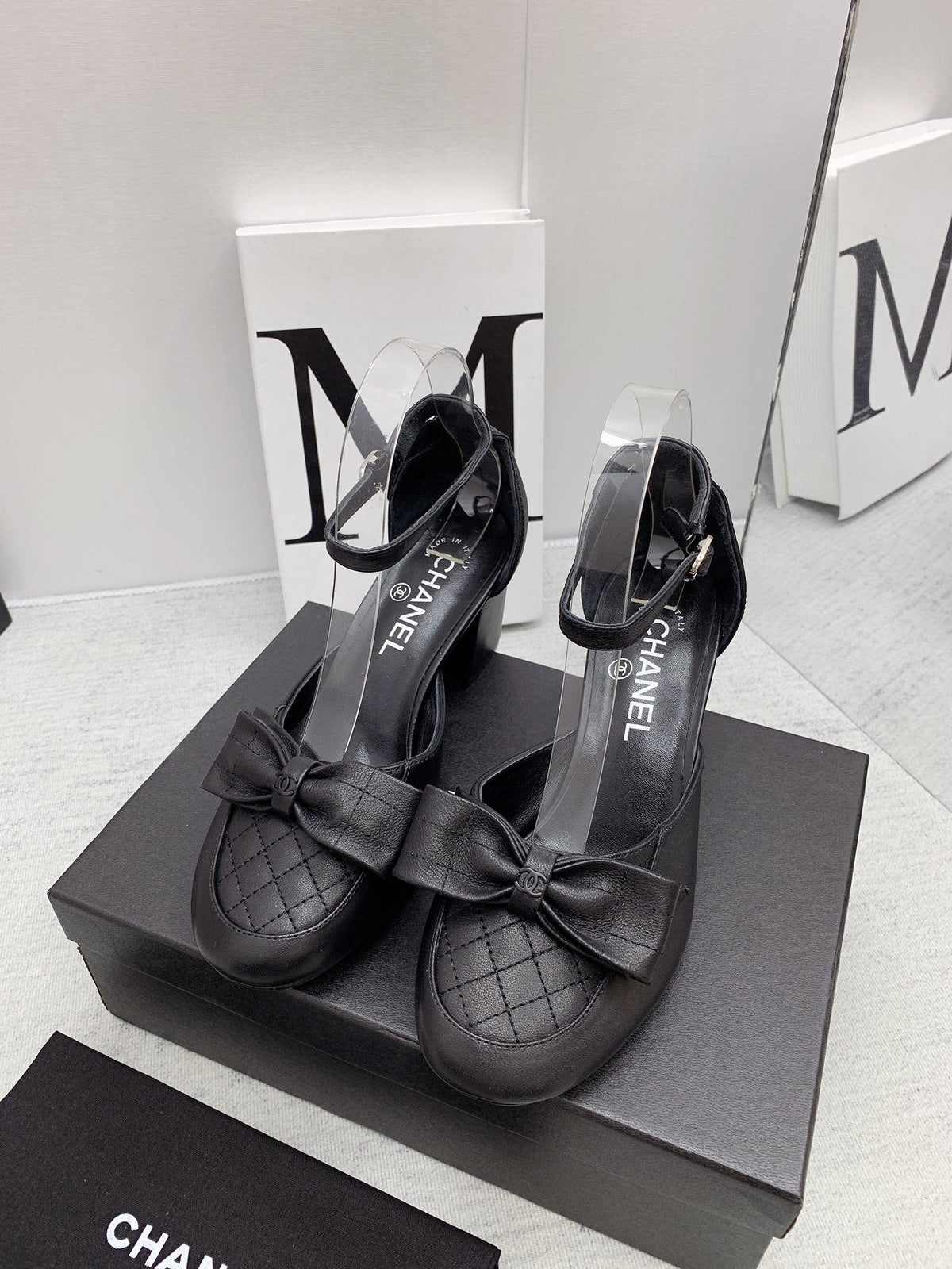 CC 26s Ankle Strap Heels 6cm Black Leather 163418