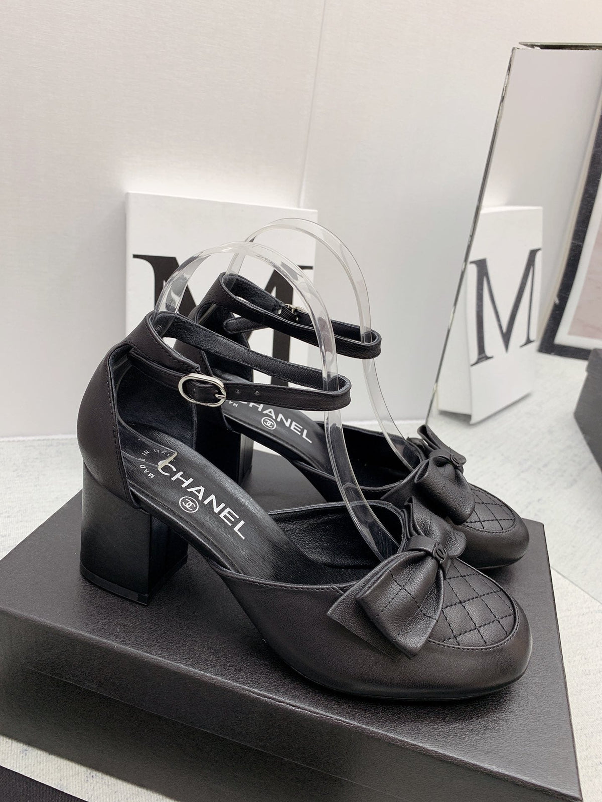 CC 26s Ankle Strap Heels 6cm Black Leather 163418