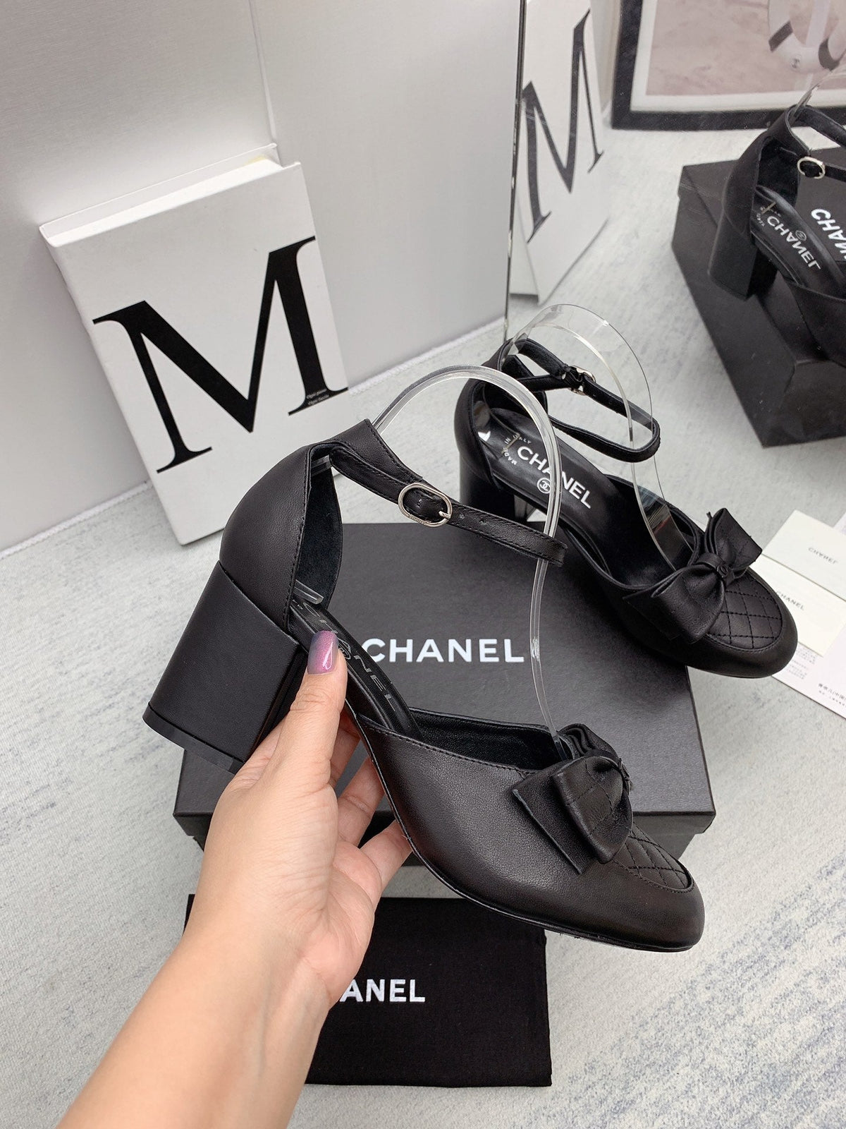 CC 26s Ankle Strap Heels 6cm Black Leather 163418