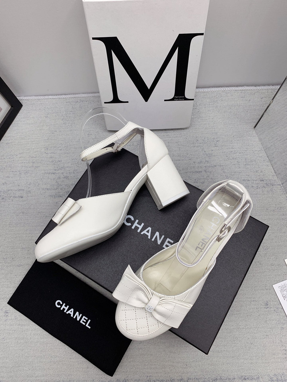CC 26s Ankle Strap Heels 6cm White Leather 163416