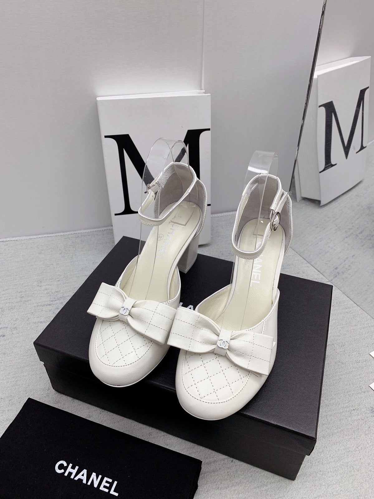 CC 26s Ankle Strap Heels 6cm White Leather 163416