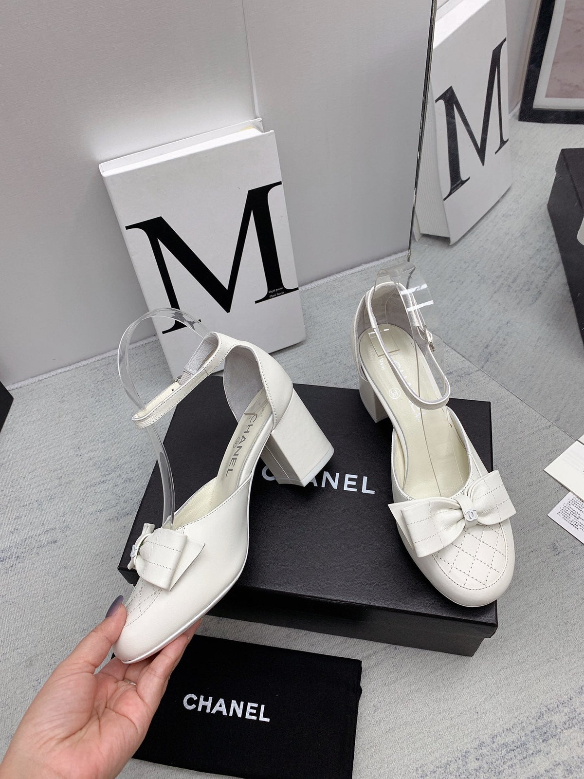 CC 26s Ankle Strap Heels 6cm White Leather 163416