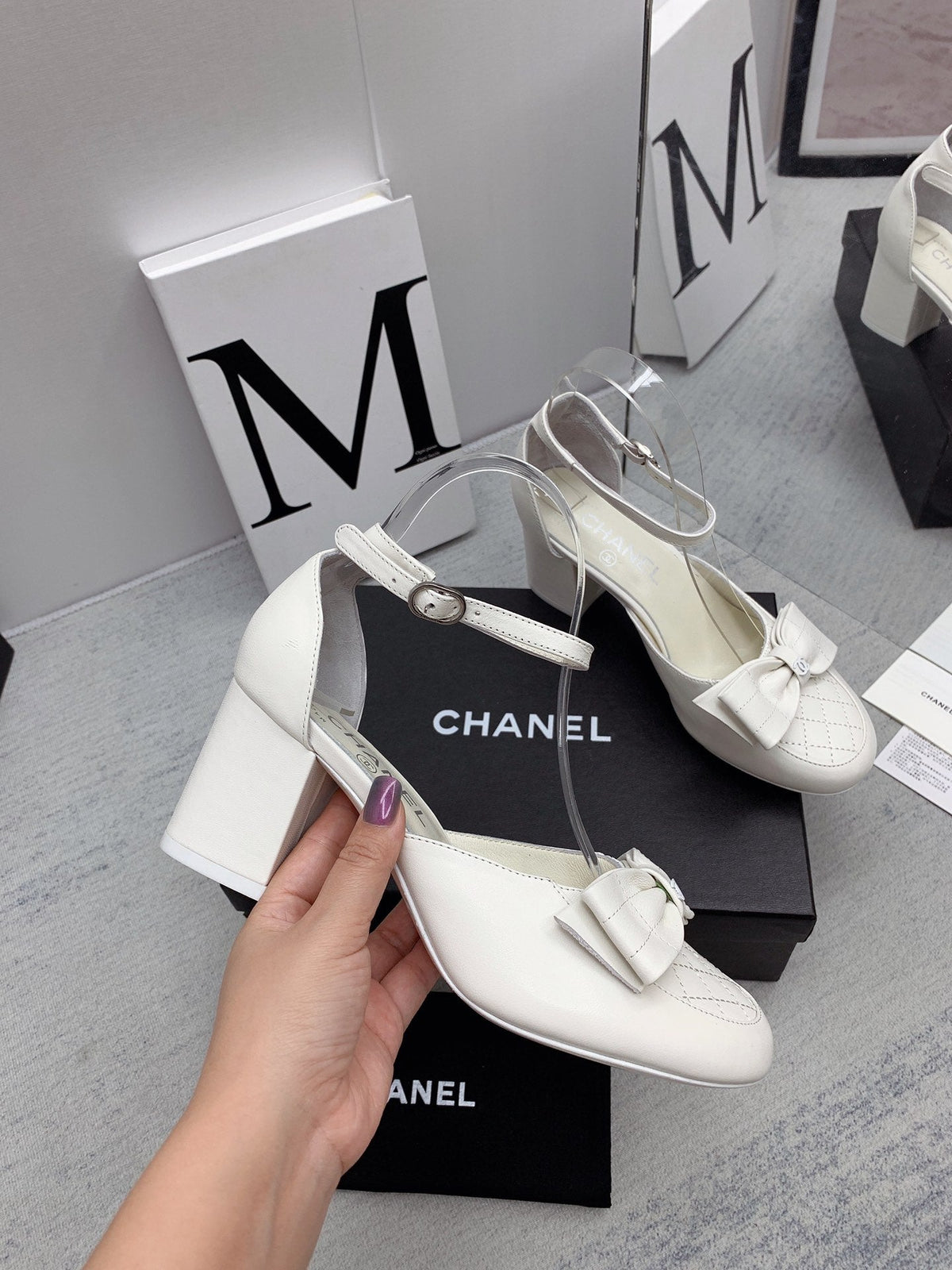 CC 26s Ankle Strap Heels 6cm White Leather 163416