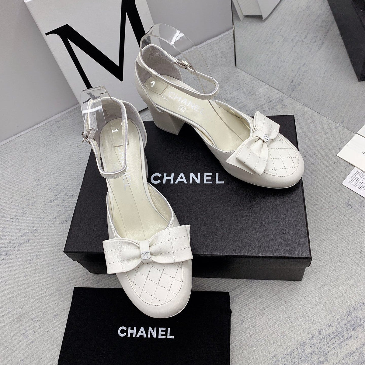 CC 26s Ankle Strap Heels 6cm White Leather 163416