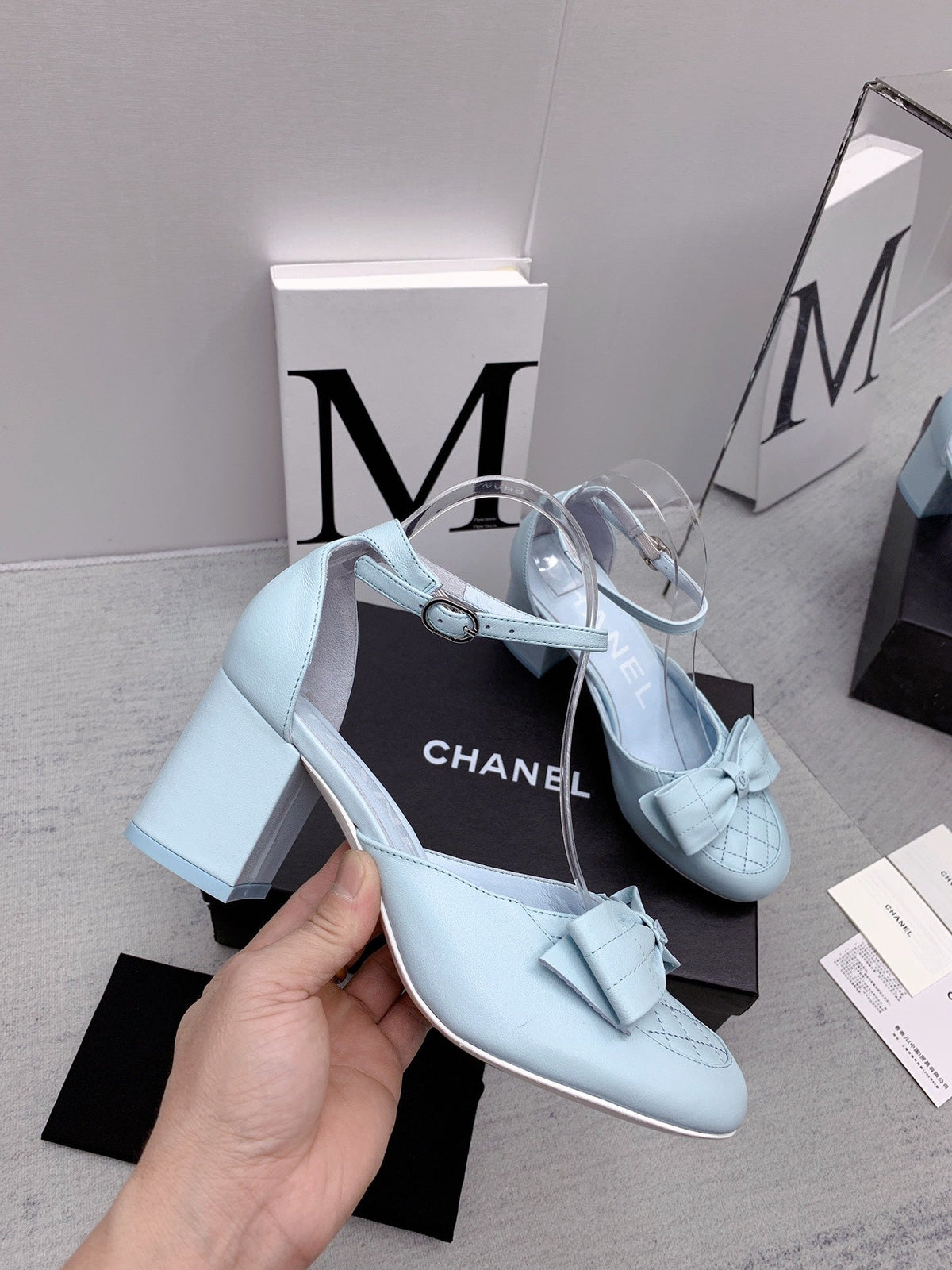 CC 26s Ankle Strap Heels 6cm Light Blue Leather 163413
