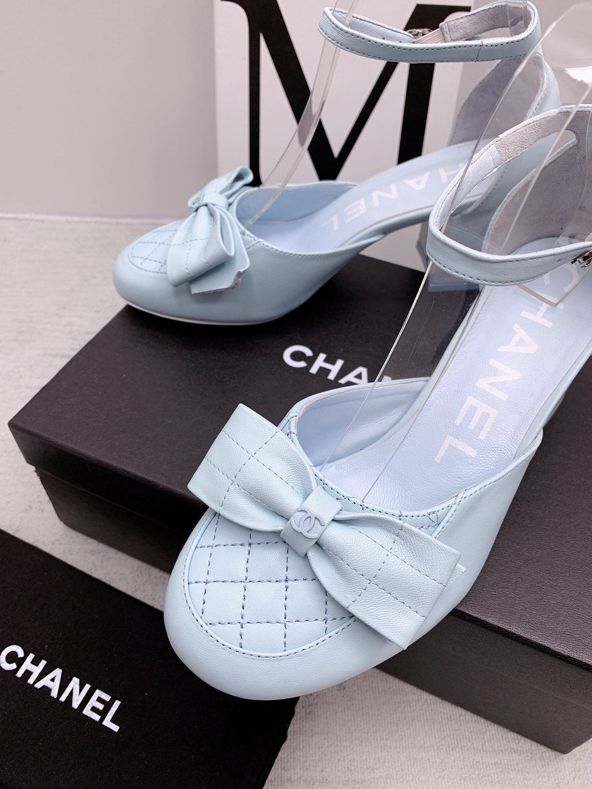 CC 26s Ankle Strap Heels 6cm Light Blue Leather 163413