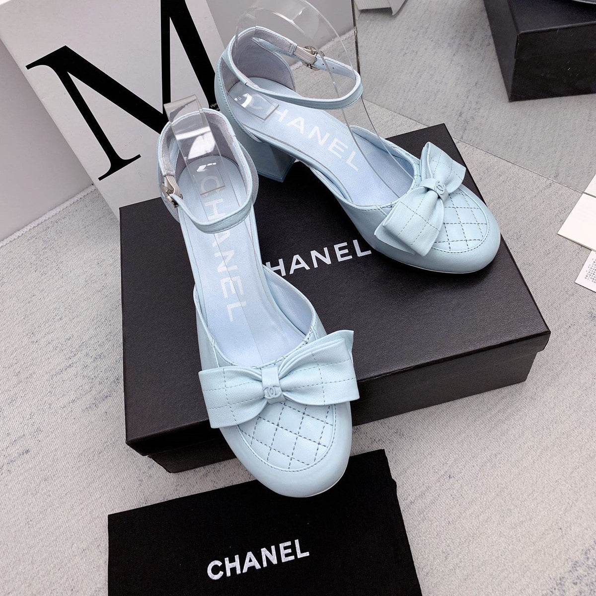 CC 26s Ankle Strap Heels 6cm Light Blue Leather 163413