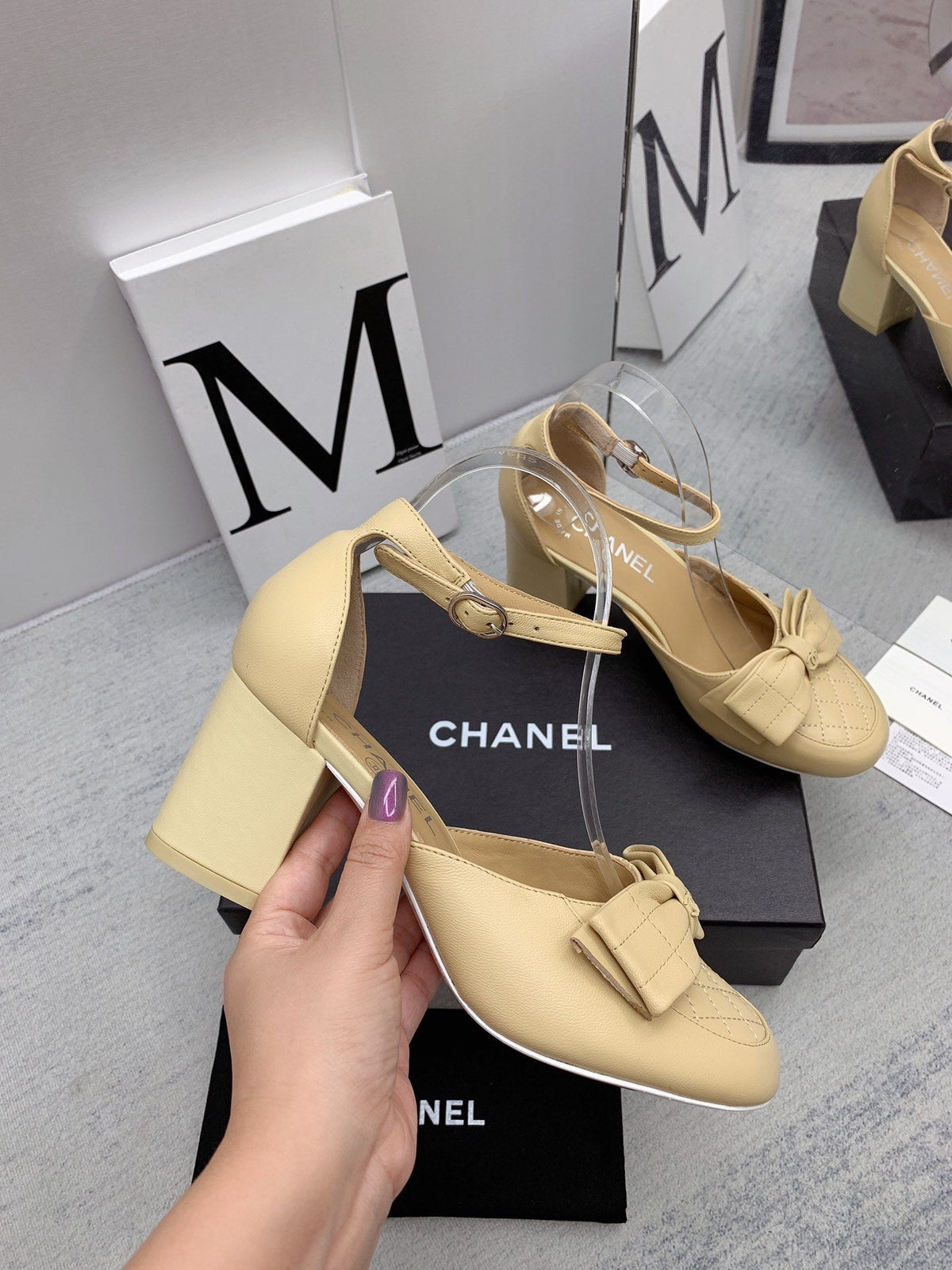 CC 26s Ankle Strap Heels 6cm Beige Leather 163412