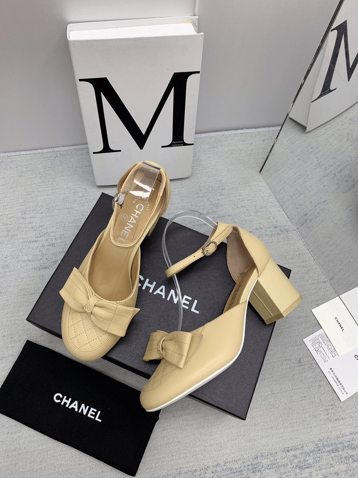 CC 26s Ankle Strap Heels 6cm Beige Leather 163412