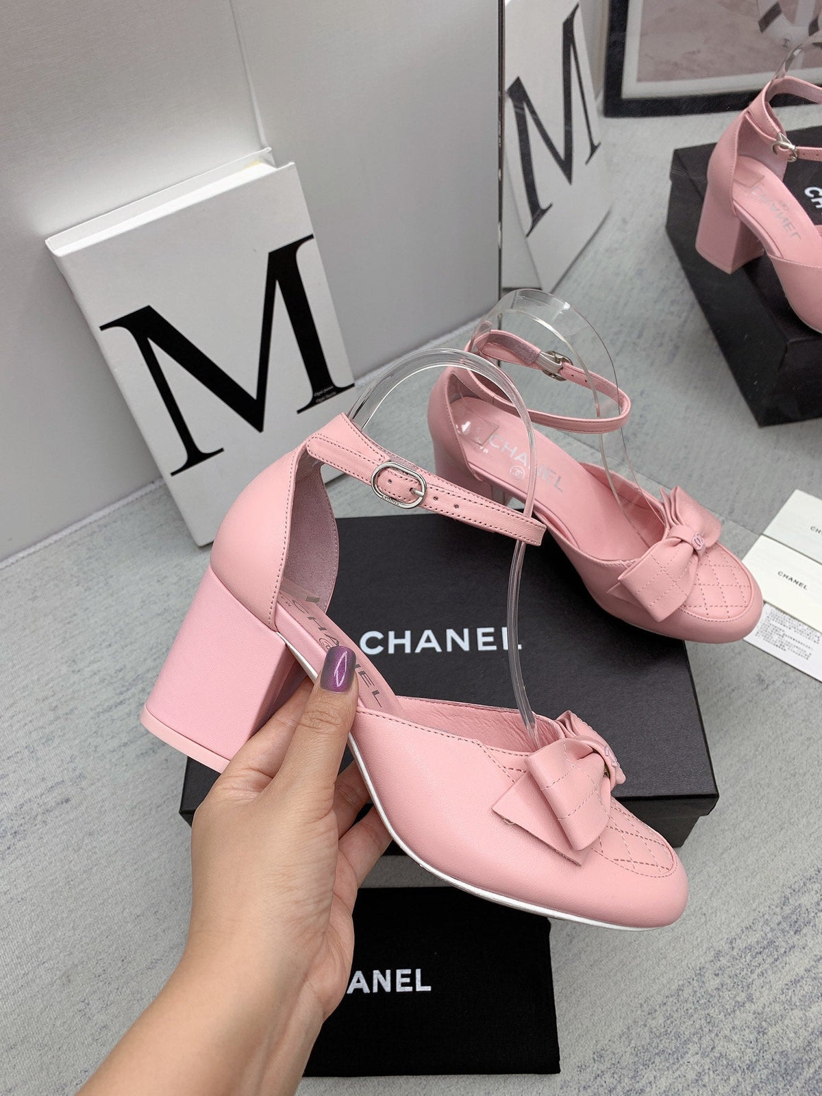 CC 26s Ankle Strap Heels 6cm Pink Leather 163415