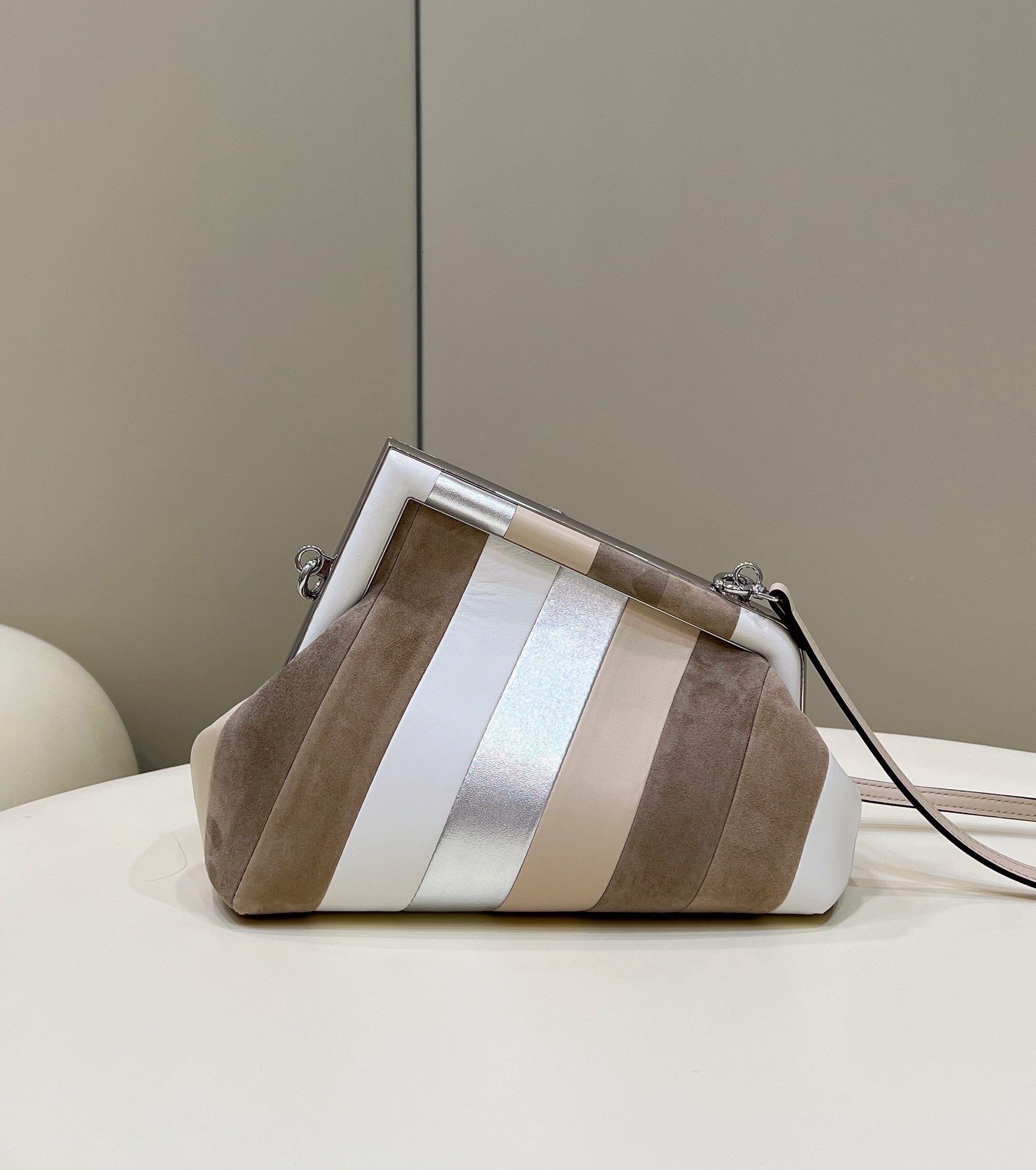 FENDI FIRST SMALL 26 IN COLORFUL SUEDE AND CALFSKIN WITH SILVER HARDWARE