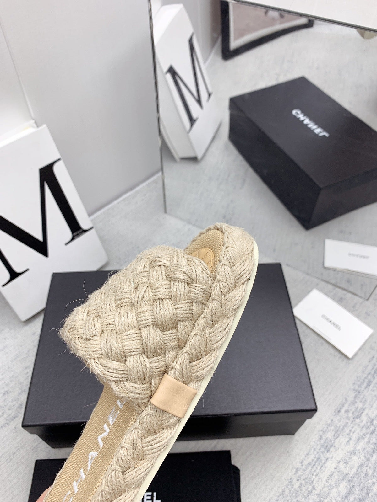 CC 26s Mules Beige Interlocking Fabric Lambskin 160005