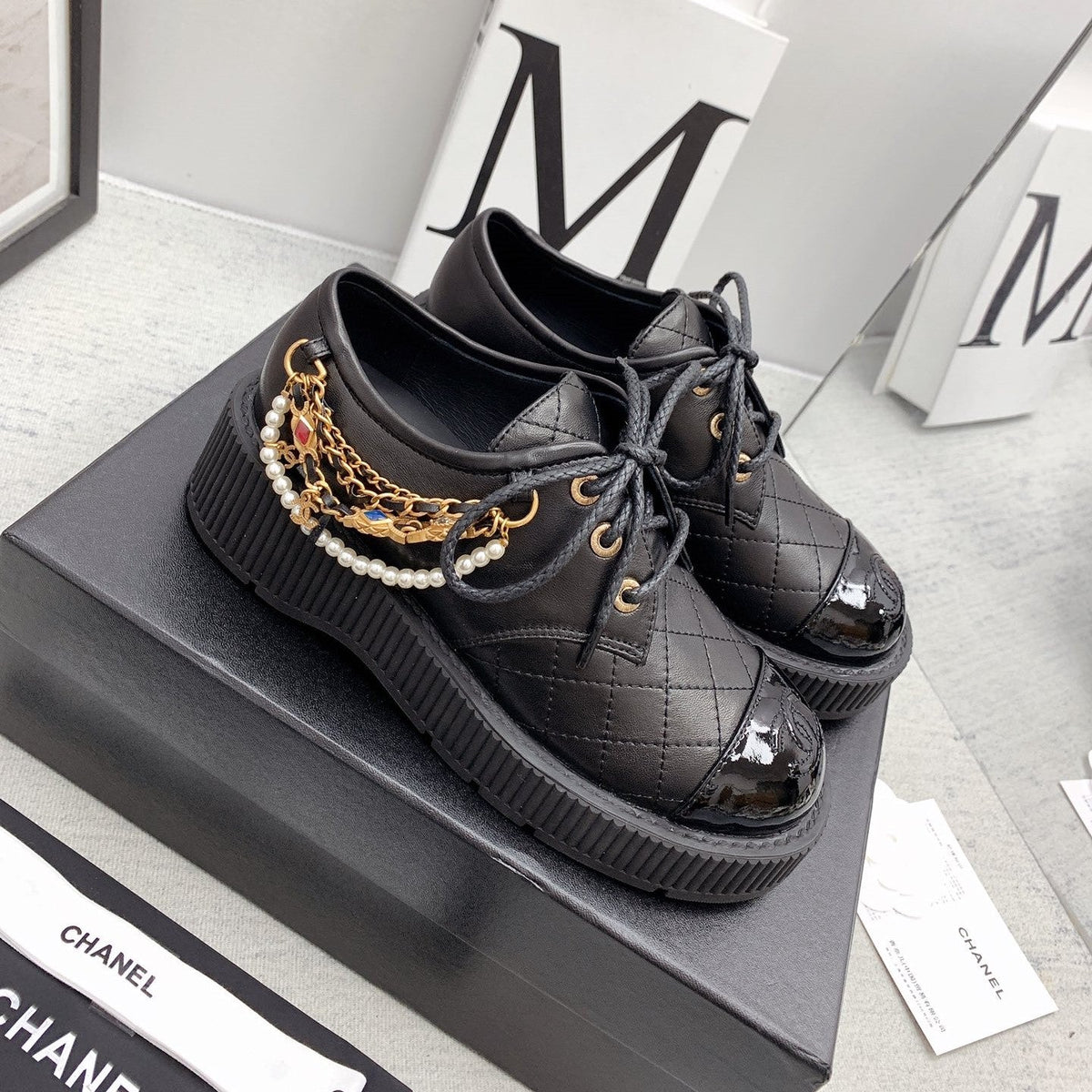 CC 26s Oxford Shoes 4cm Black Pearl Leather 162952
