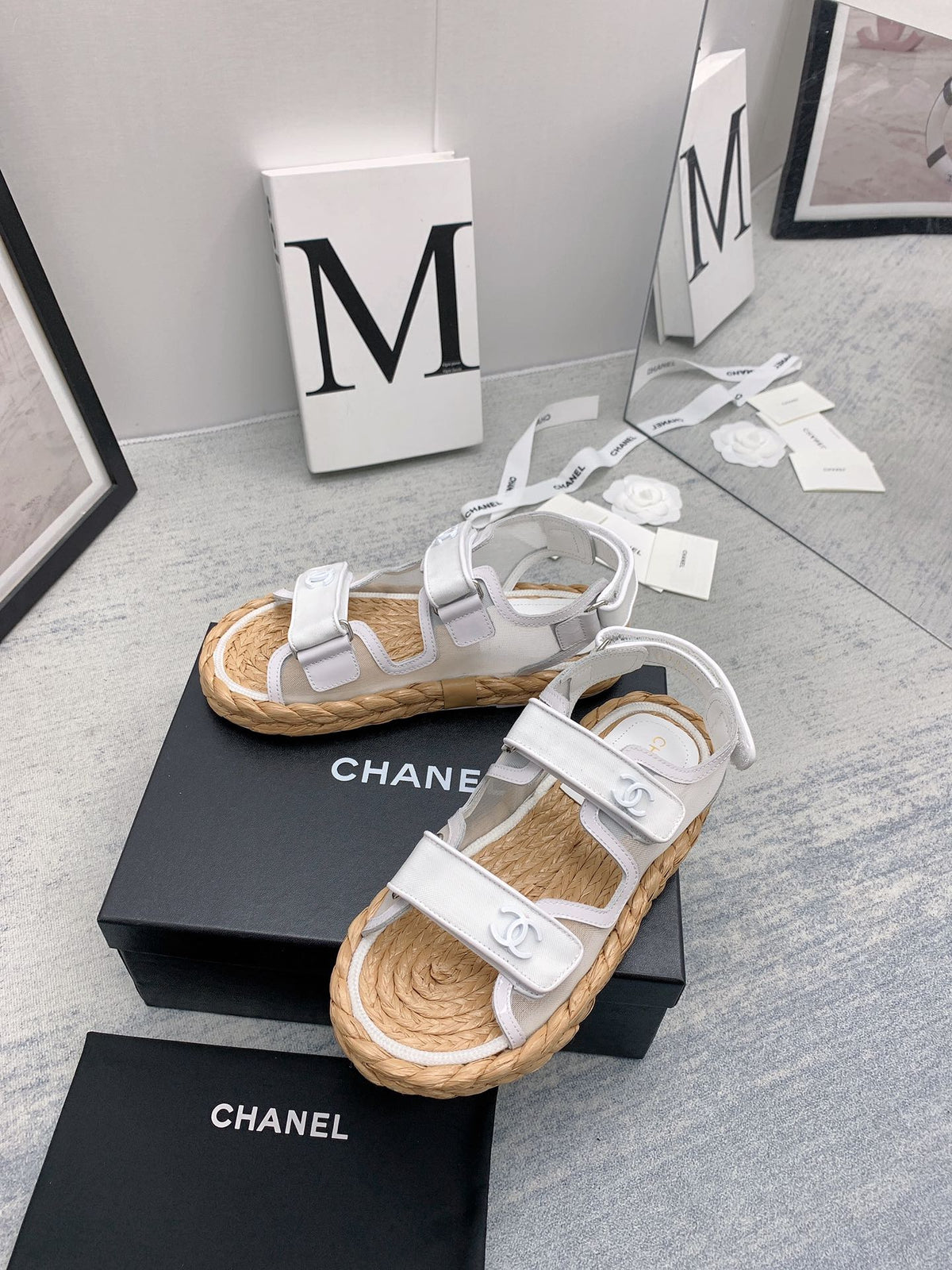 CC 26s Dad Sandals White Calfskin Cord 160041