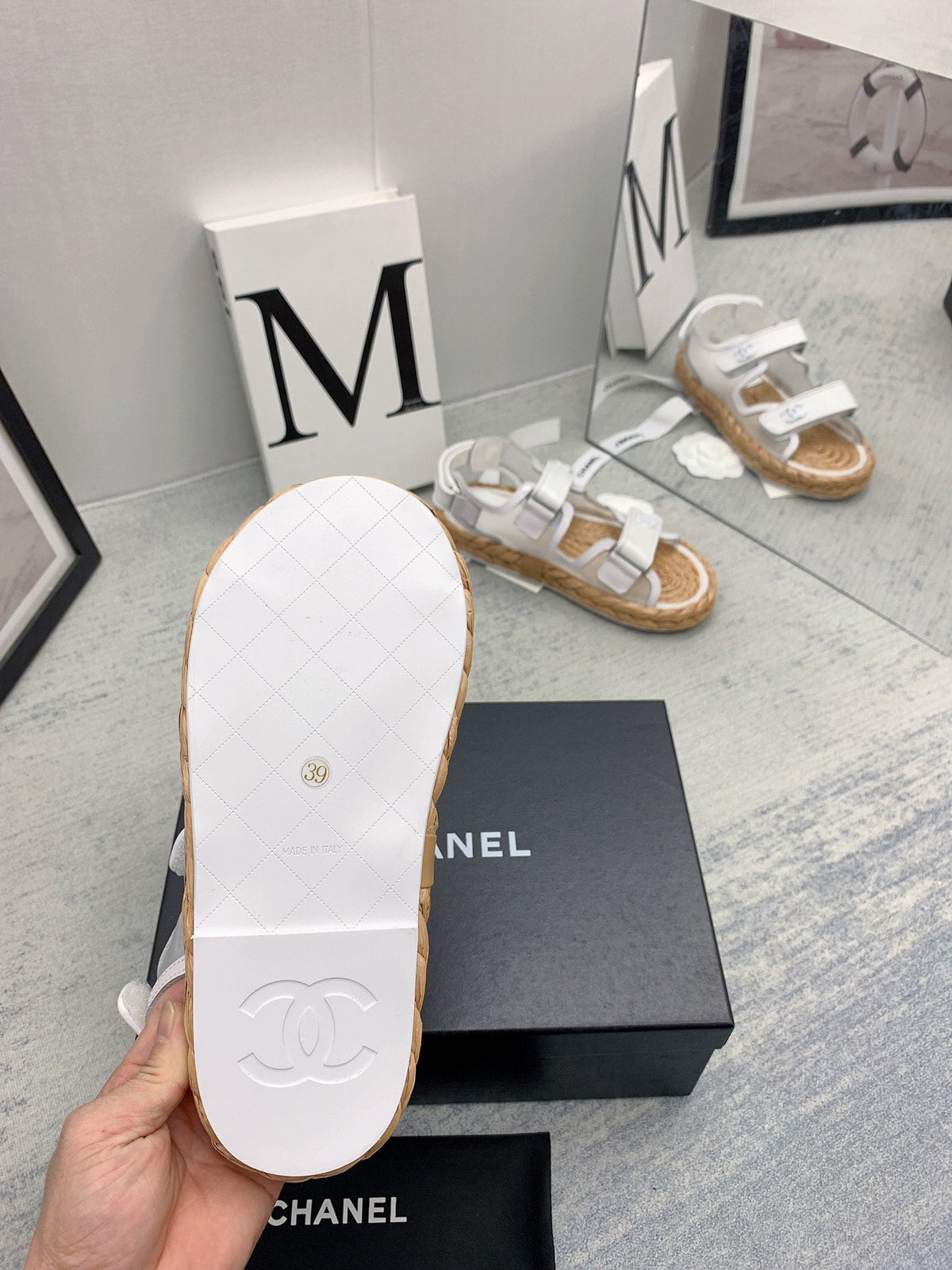 CC 26s Dad Sandals White Calfskin Cord 160041