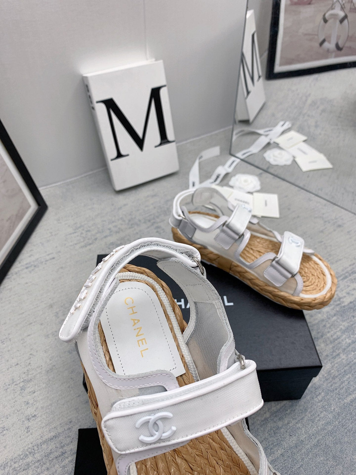 CC 26s Dad Sandals White Calfskin Cord 160041
