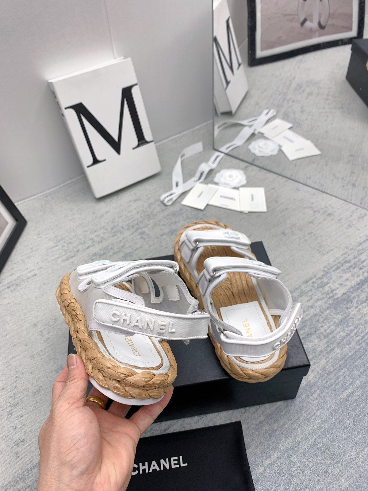 CC 26s Dad Sandals White Calfskin Cord 160041