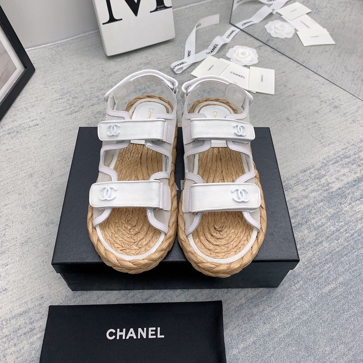 CC 26s Dad Sandals White Calfskin Cord 160041