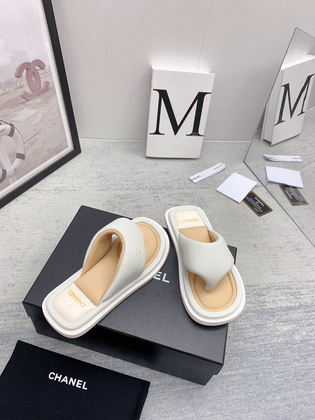 CC 26s Thong Sandals 2cm White Beige Leather 163423