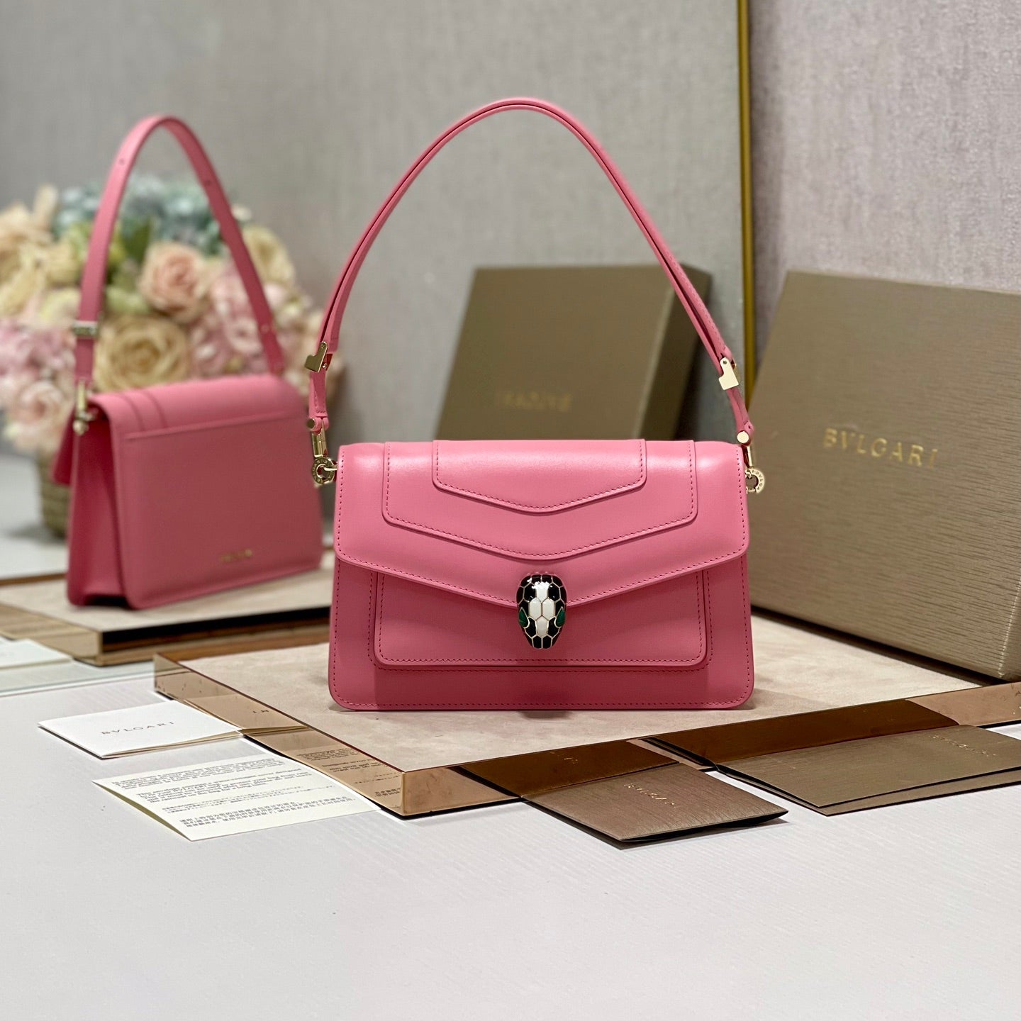 Serpenti Forever East-West Shoulder Bag 22cm Pink Cafskin GHW 188473