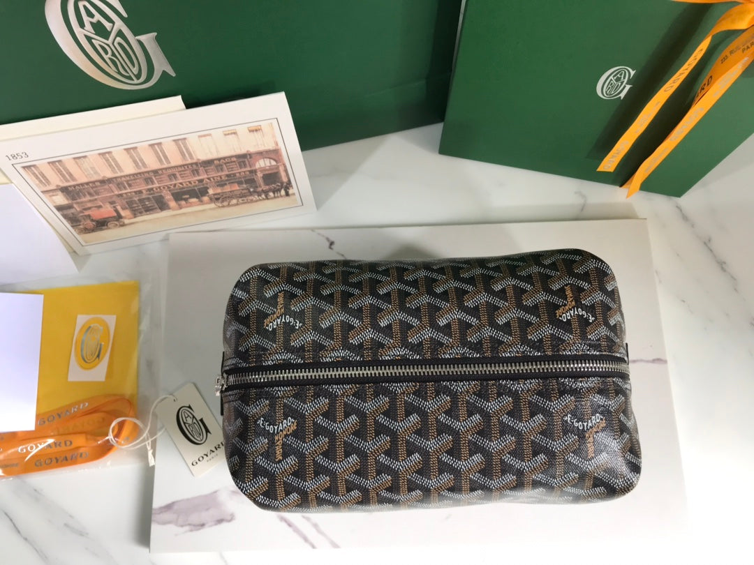 Goyard Bowling 25 Toiletry Bag Black Canvas & Calfskin
