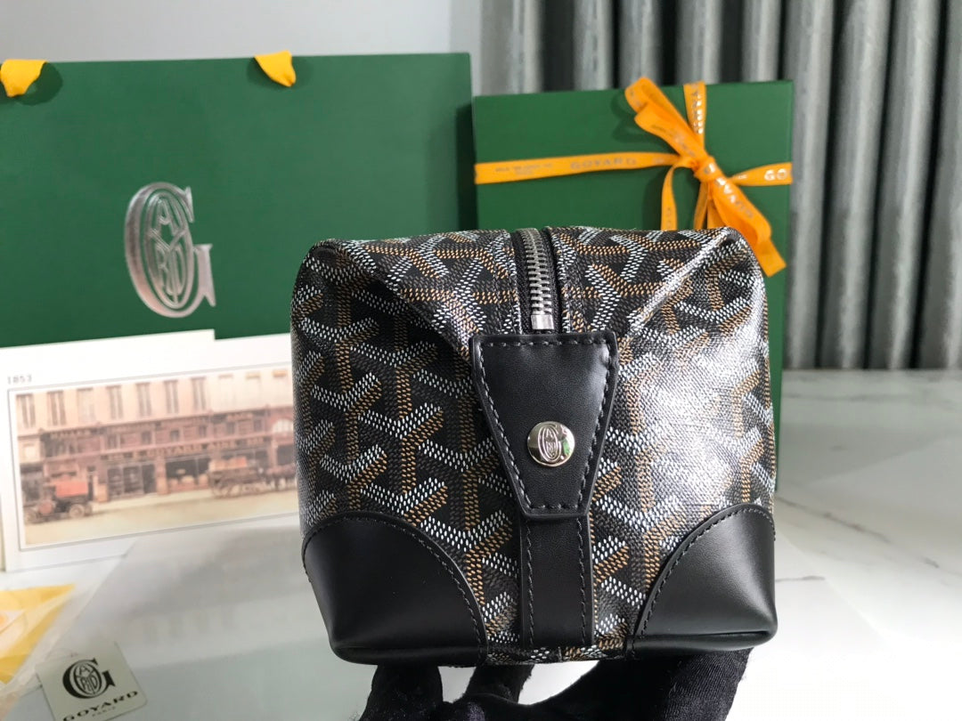 Goyard Bowling 25 Toiletry Bag Black Canvas & Calfskin