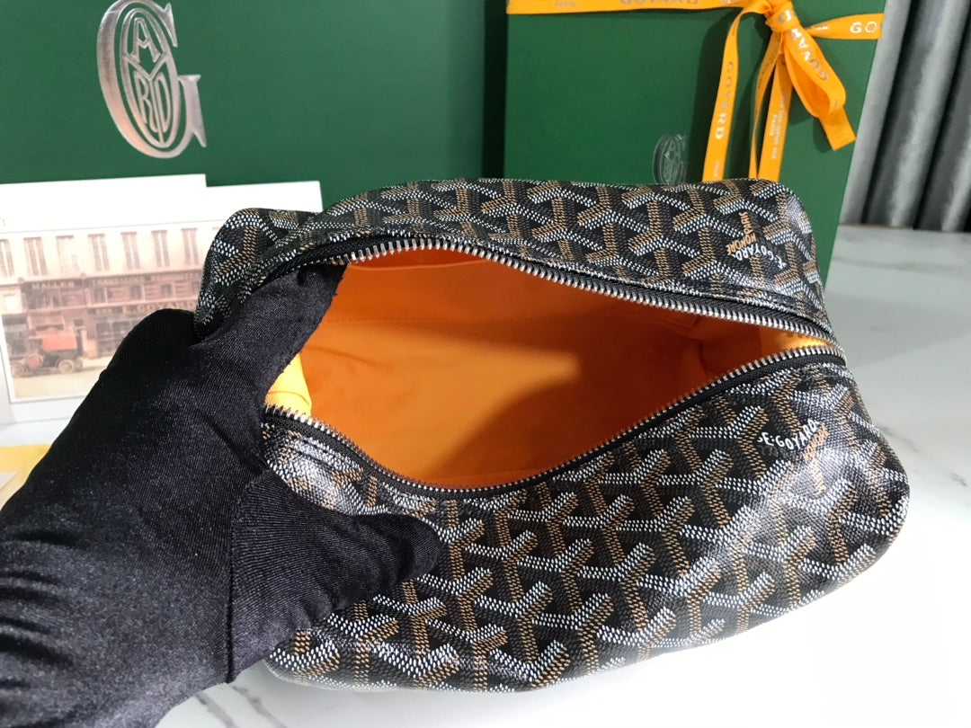 Goyard Bowling 25 Toiletry Bag Black Canvas & Calfskin
