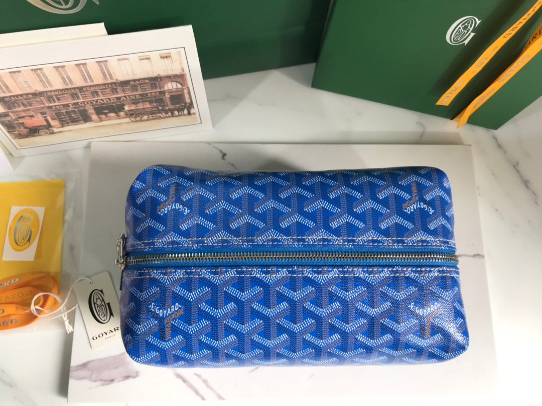 Goyard Bowling 25 Toiletry Bag Blue Canvas & Calfskin