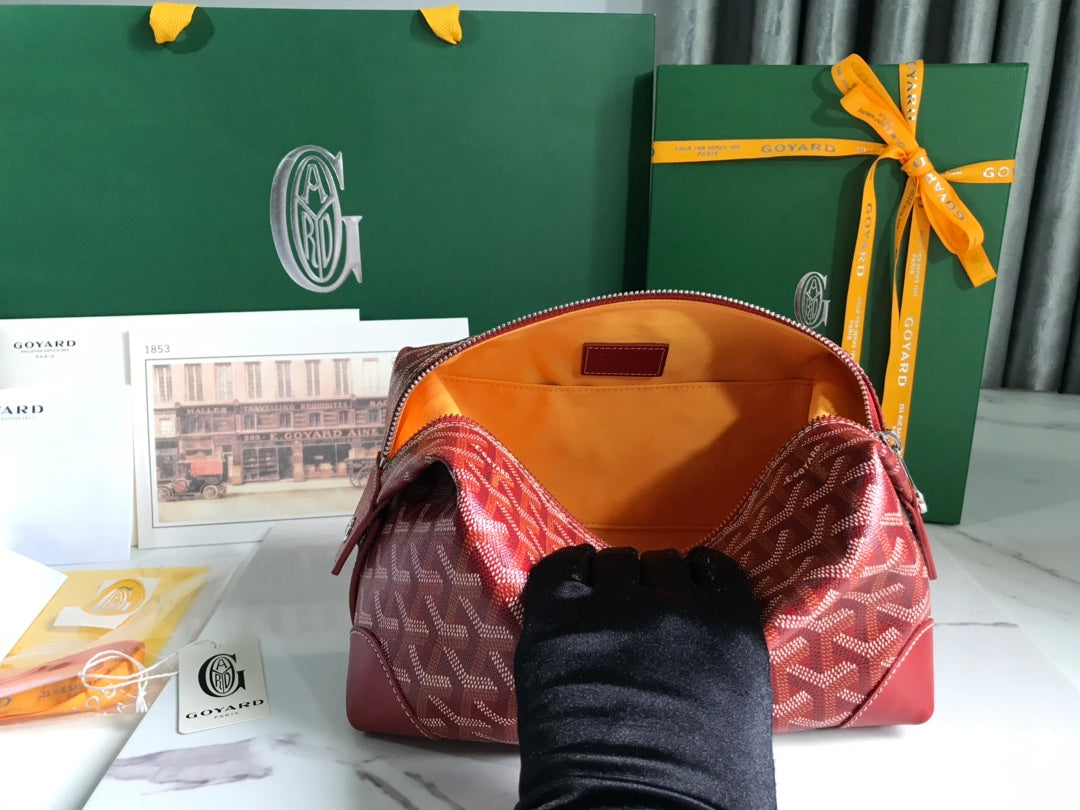 Goyard Bowling 25 Toiletry Bag Red Canvas & Calfskin