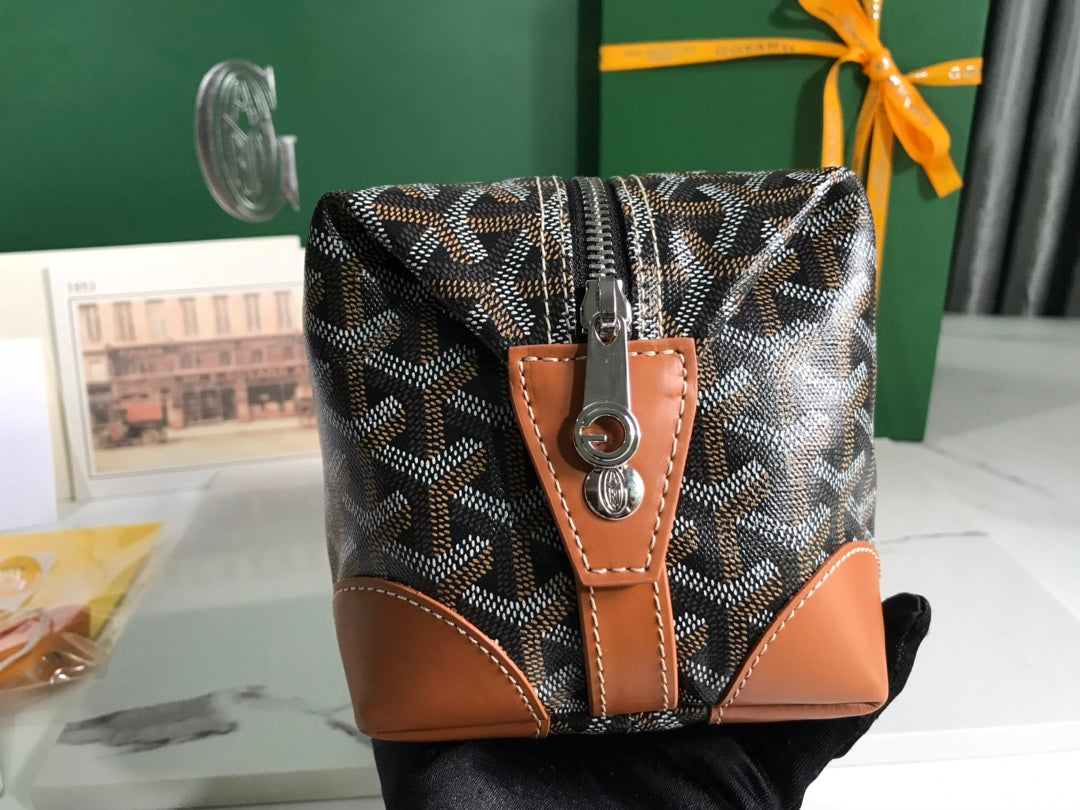 Goyard Bowling 25 Toiletry Bag Black Tan Canvas & Calfskin