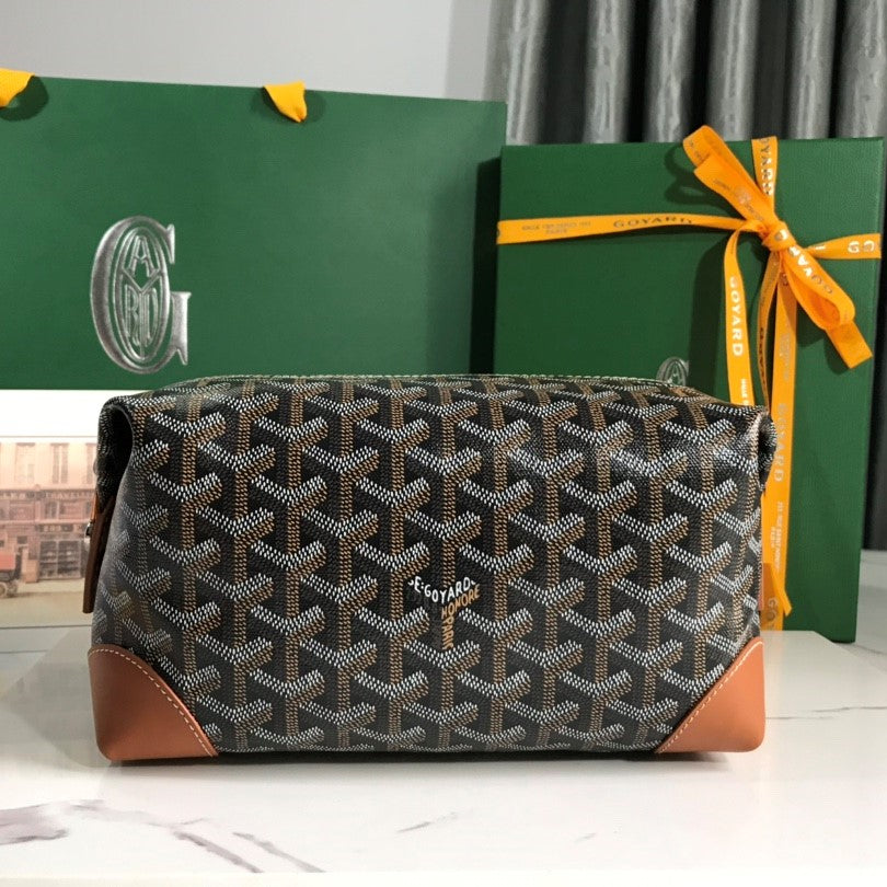 Goyard Bowling 25 Toiletry Bag Black Tan Canvas & Calfskin