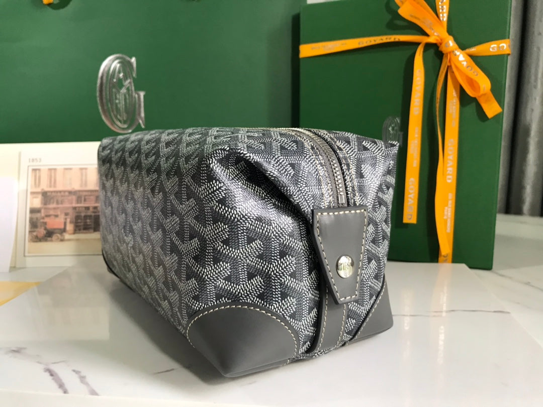 Goyard Bowling 25 Toiletry Bag Grey Canvas & Calfskin
