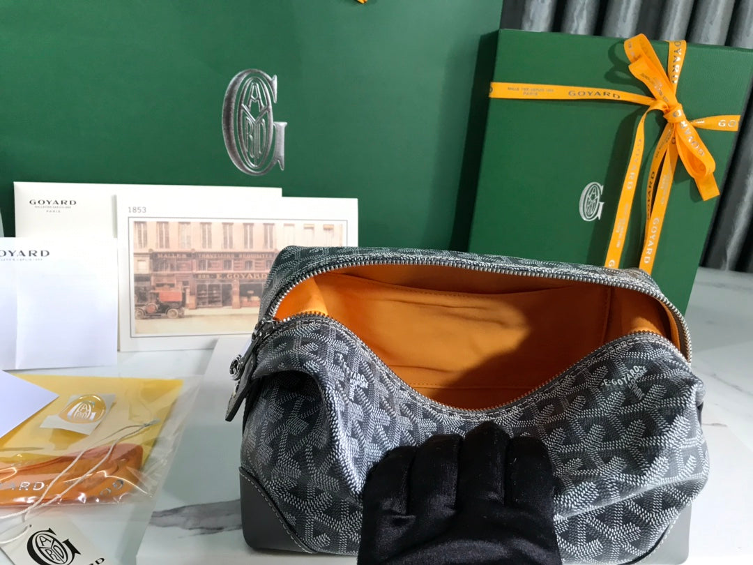 Goyard Bowling 25 Toiletry Bag Grey Canvas & Calfskin