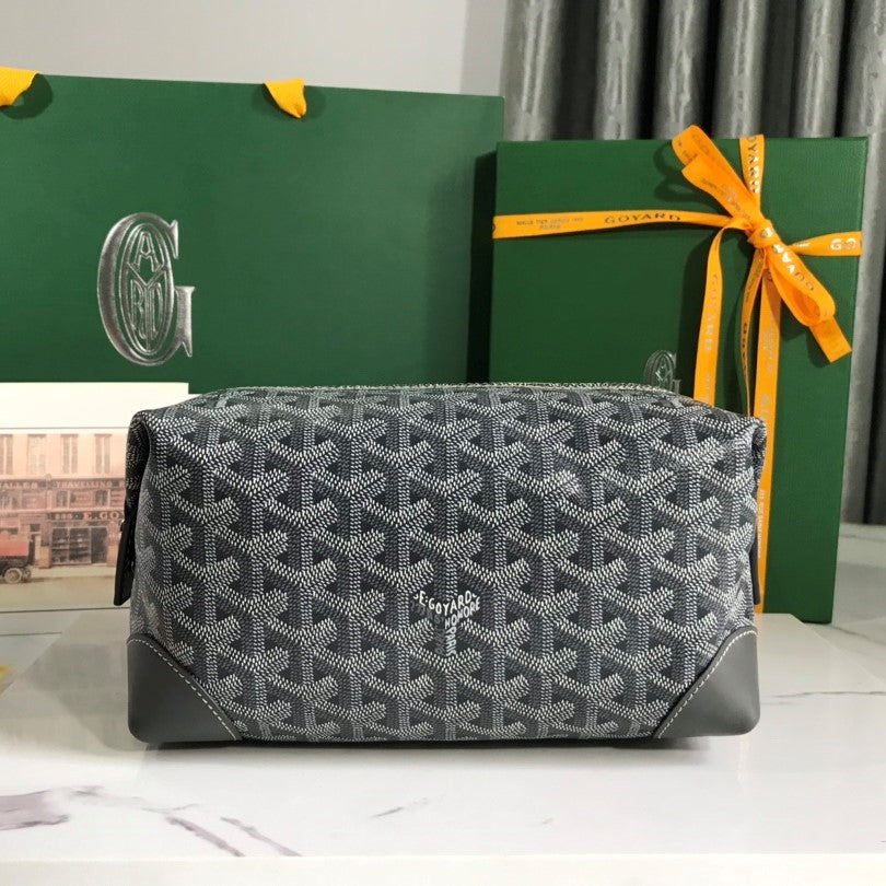 Goyard Bowling 25 Toiletry Bag Grey Canvas & Calfskin