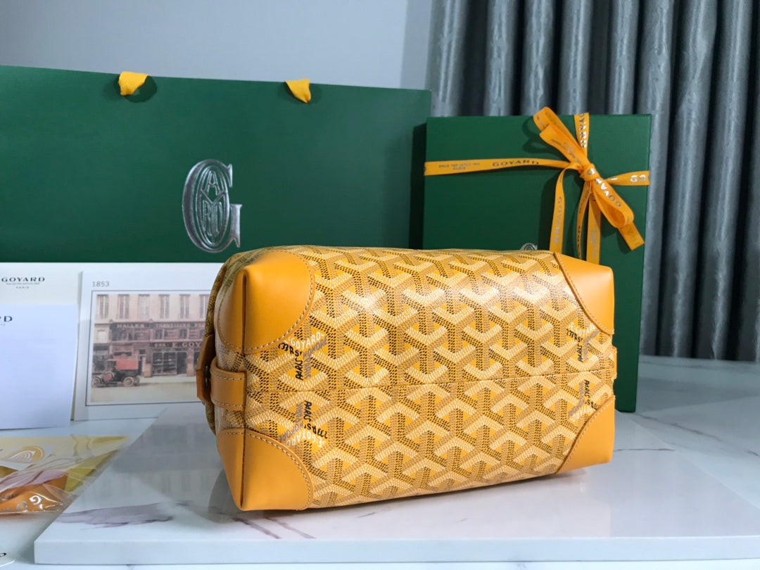 Goyard Bowling 25 Toiletry Bag Yellow Canvas & Calfskin