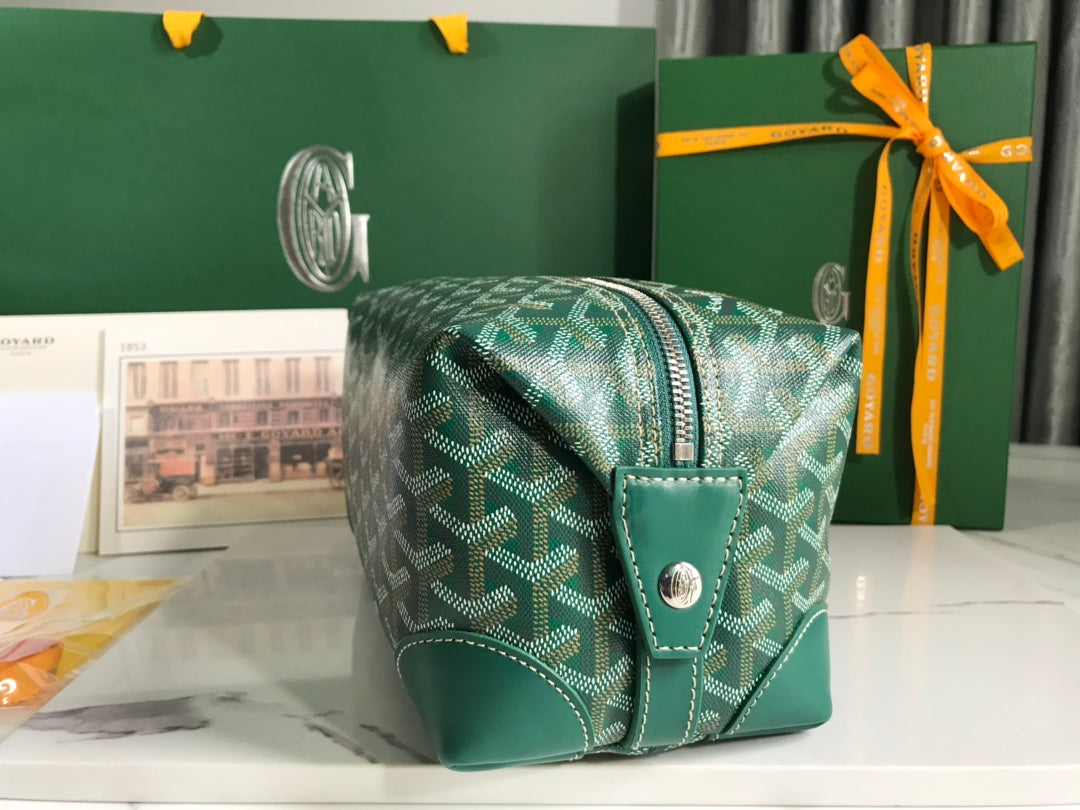 Goyard Bowling 25 Toiletry Bag Green Canvas & Calfskin