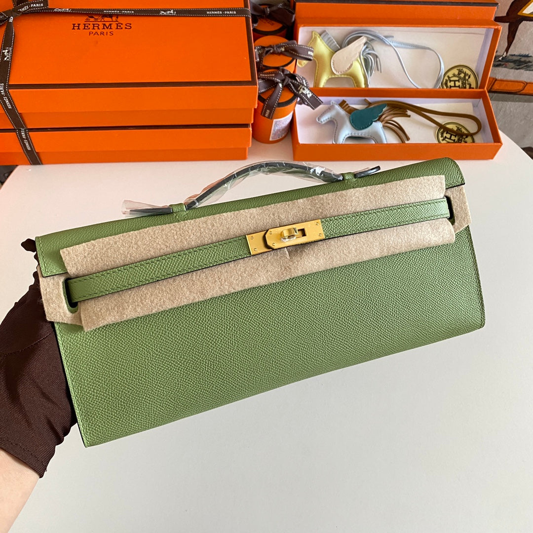 HM Kelly Cut 31 Olive Green Epsom Leather Gold Hardware 229045
