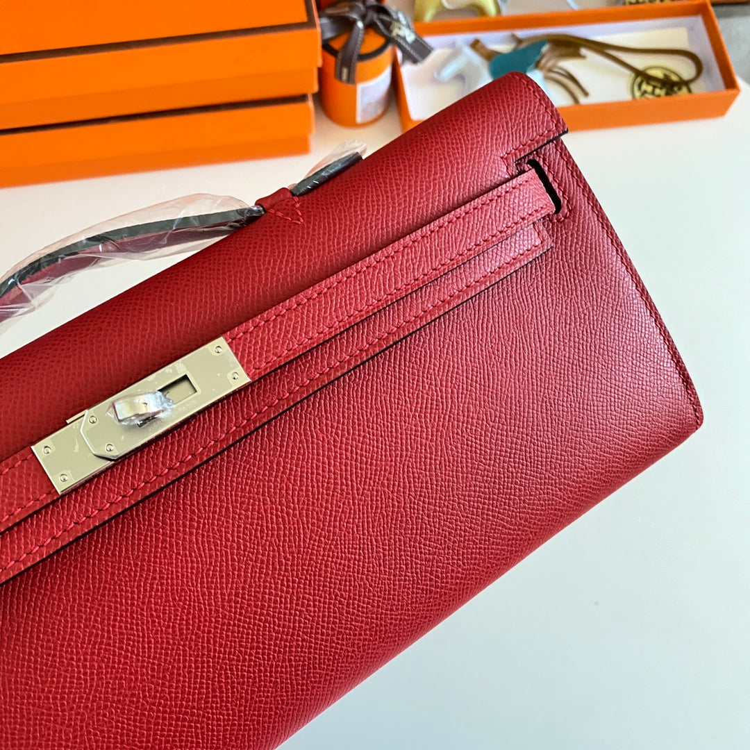 HM Kelly Cut 31 Red Epsom Leather Silver Hardware 229050