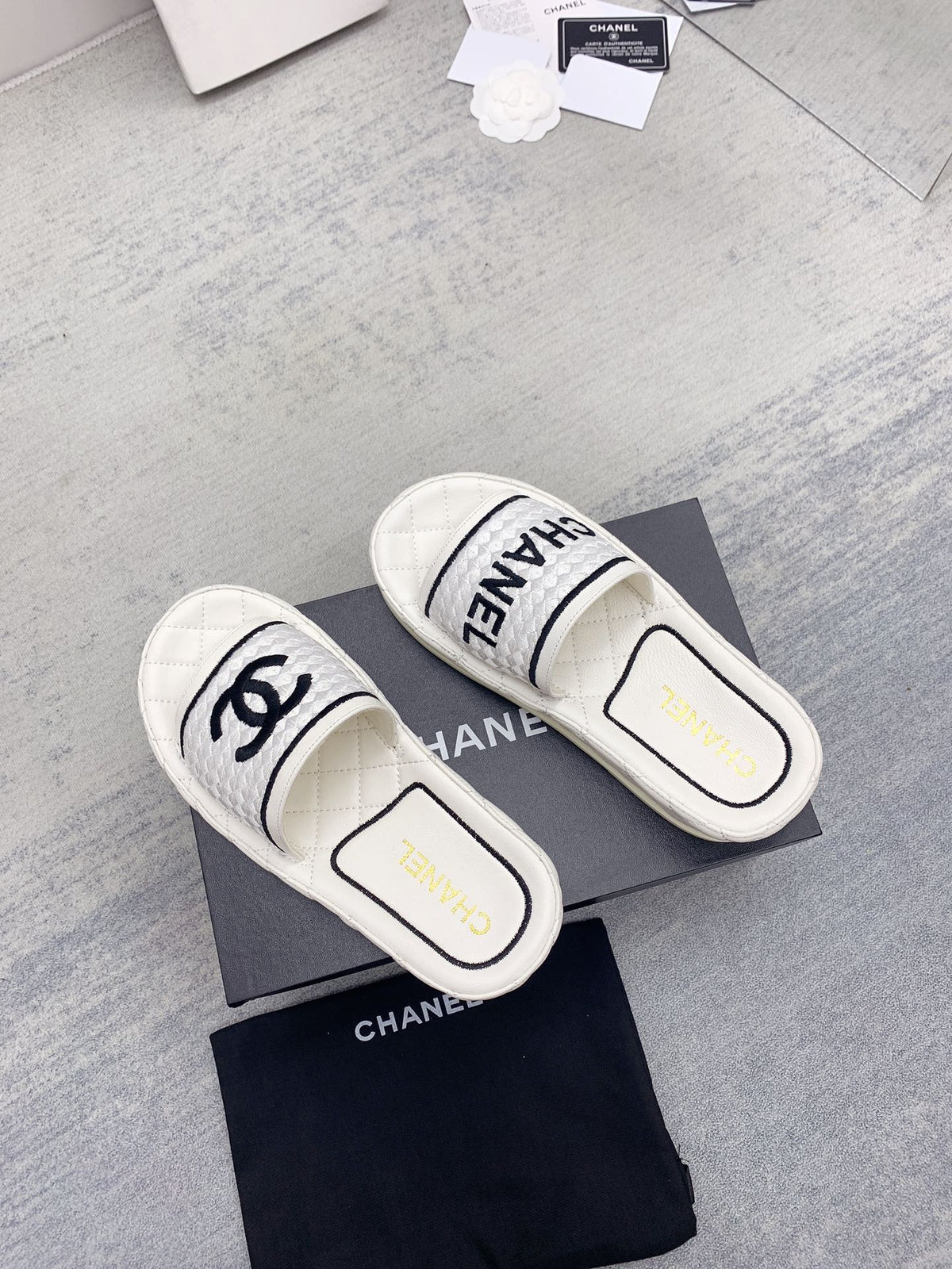CC 26s Mules White Black Fabric Lambskin 160066