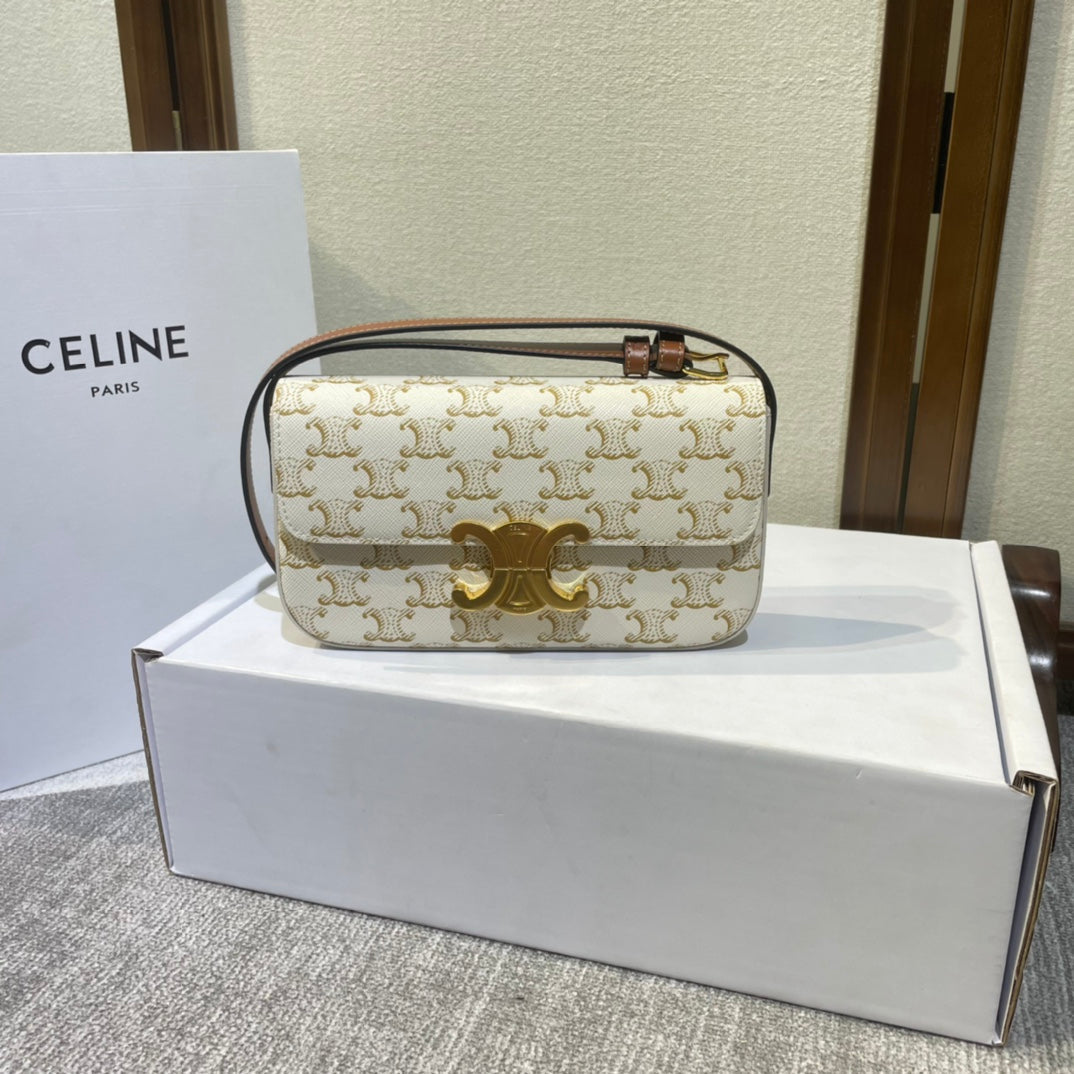 classic triomohe 20 white triomphe canvas brown calfskin