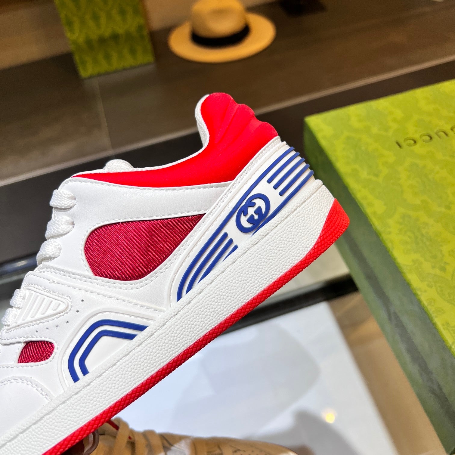 GG Basket Low Trainers White Red Leather 816639