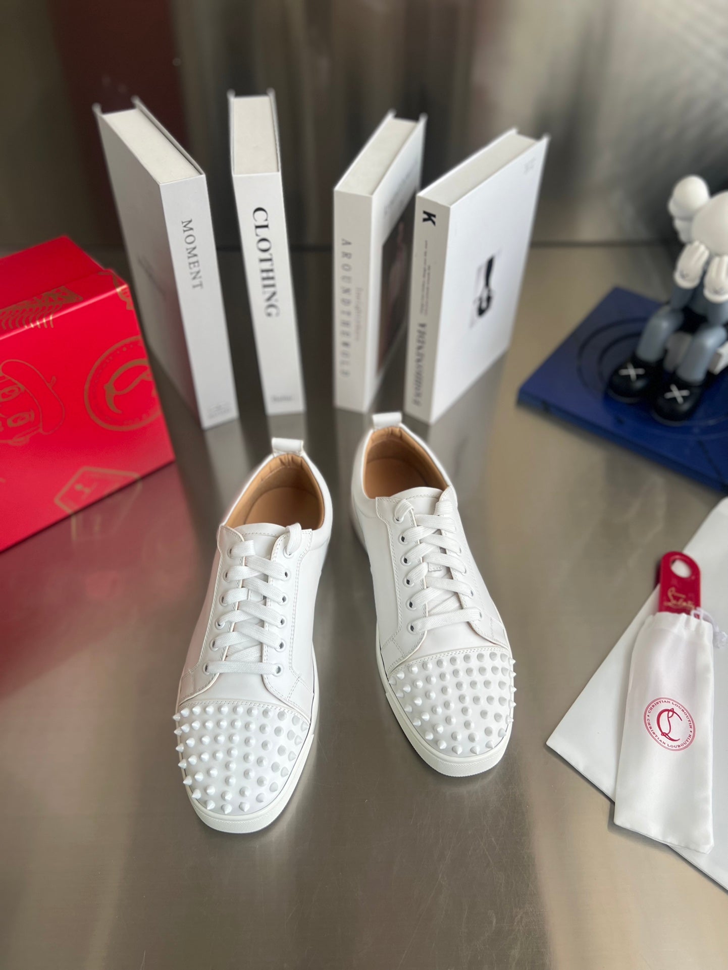 CL Louis Junior Spikes Sneaker White Cowhide 332091