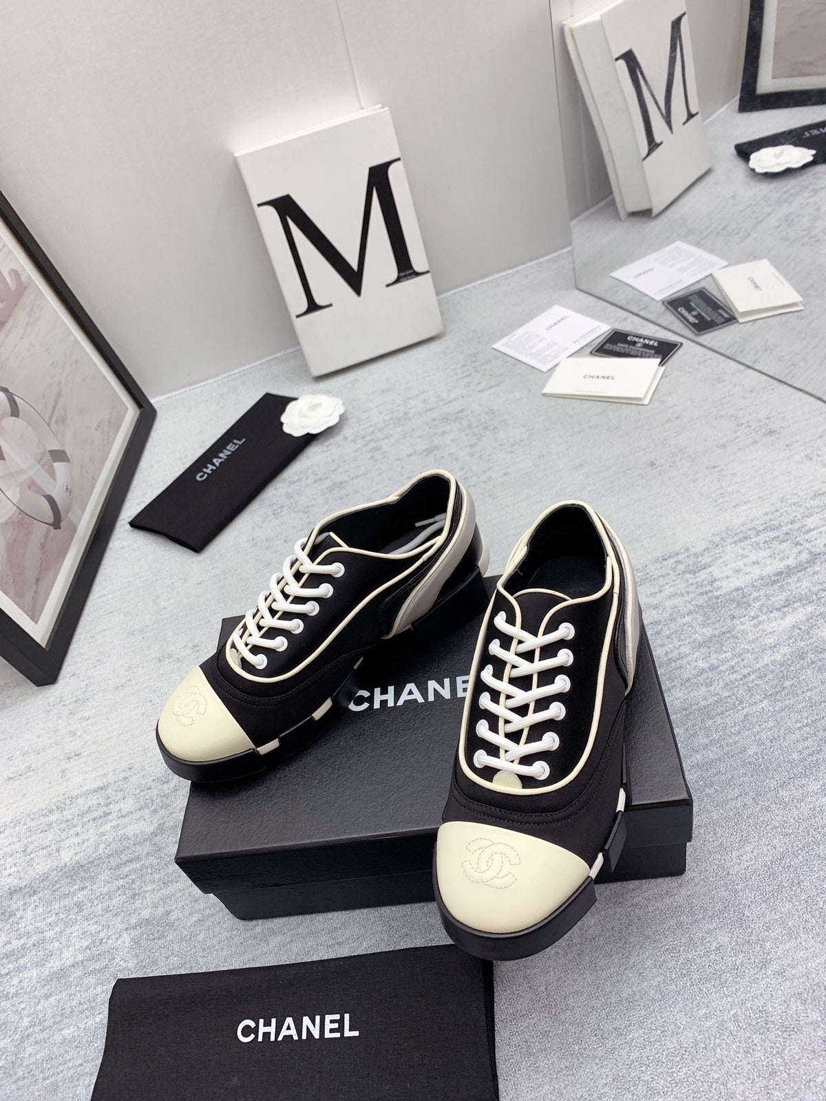 CC 26s Low Top Sneakers 4cm Black White Canvas 162989